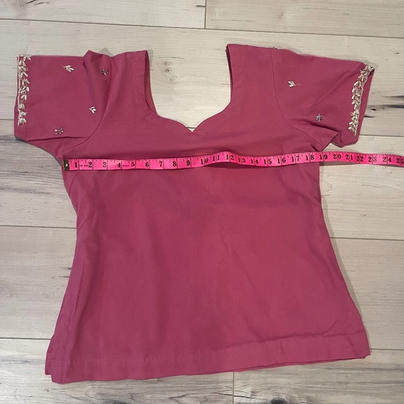 Women’s Indian 3 Piece Pink with Metali Sequin Top & Pants w Matching Wrap-Large - Picture 12 of 15